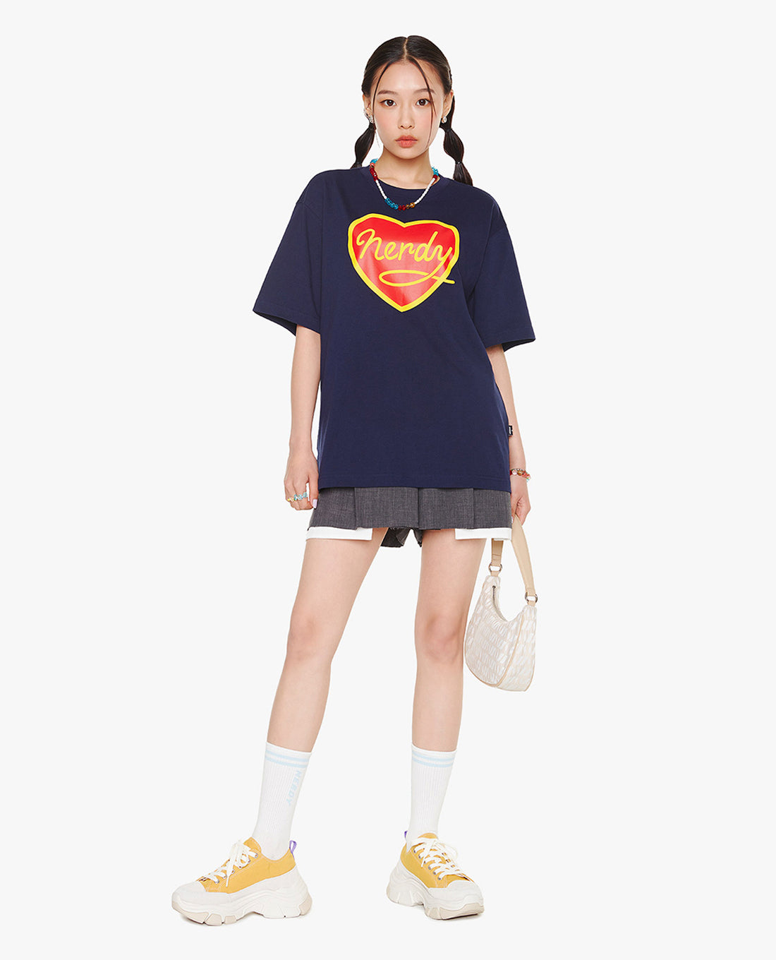 NERDY | Cursive Logo Heart 1/2 Sleeve T-Shirt Navy