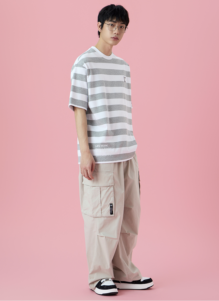 LifeWork | White Logo Stripe S/S T-Shirt Melange Grey