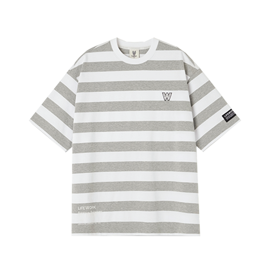 LifeWork | White Logo Stripe S/S T-Shirt Melange Grey