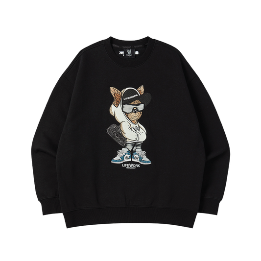 LifeWork | Hooded Hipdog Applique Man To Man Sweater Black