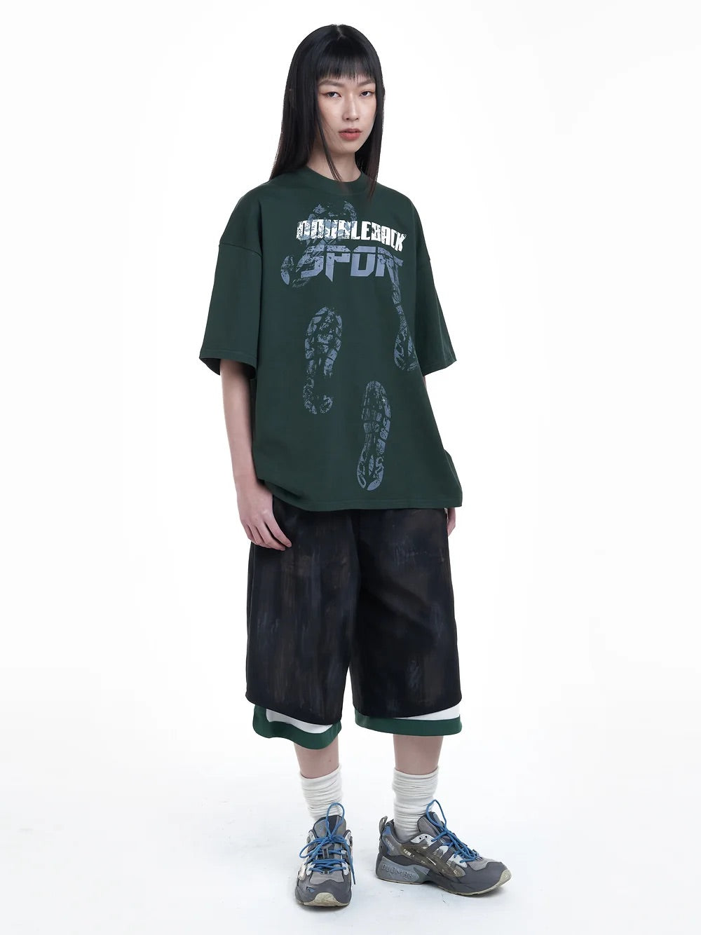 Doubleback | Shoeprint Oversized T-Shirt Dark Green