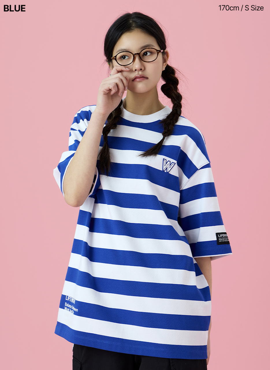 LifeWork | White Logo Stripe S/S T-Shirt Blue