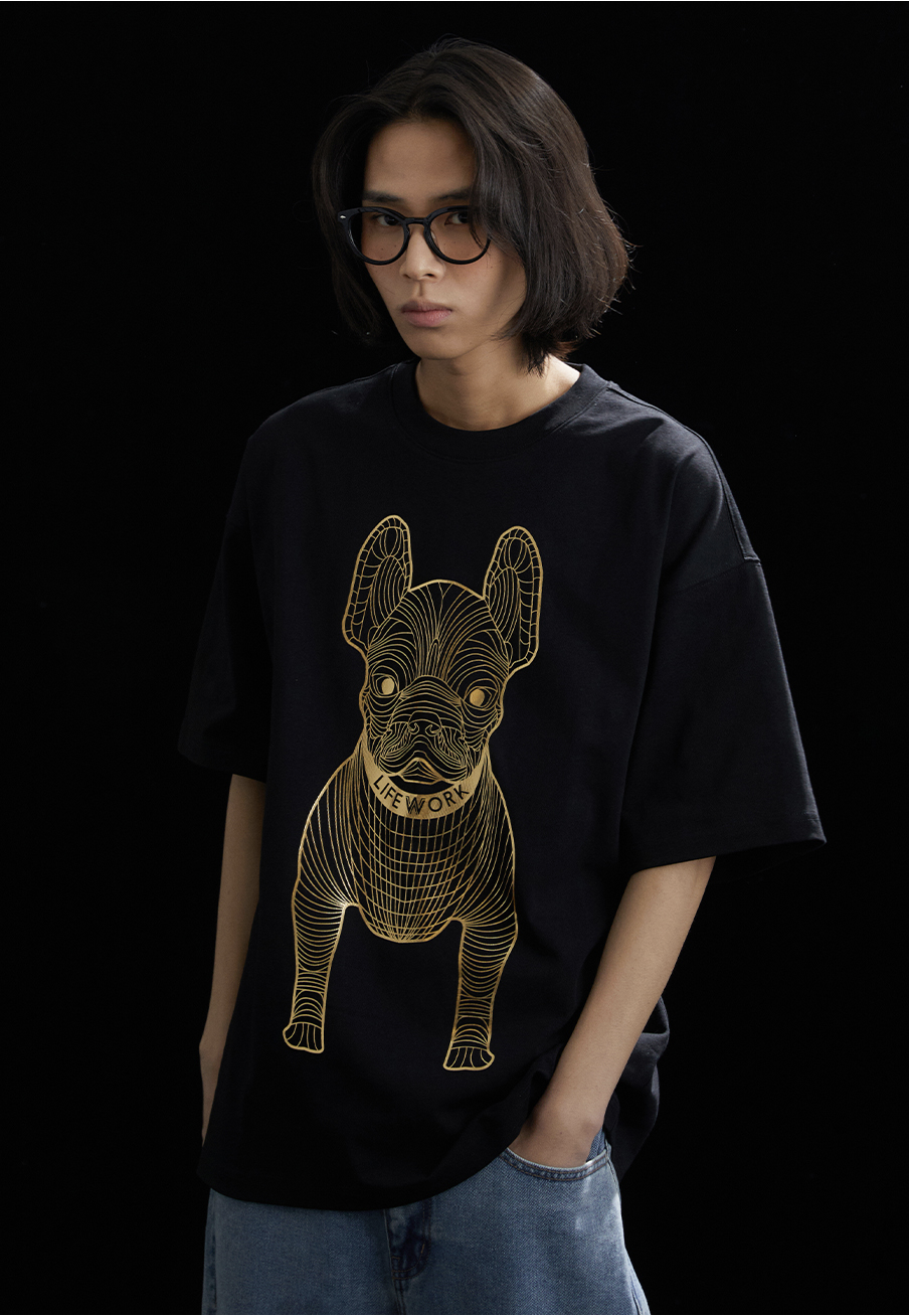 LifeWork | Gold Silver Dog S/S T-Shirt Black Gold