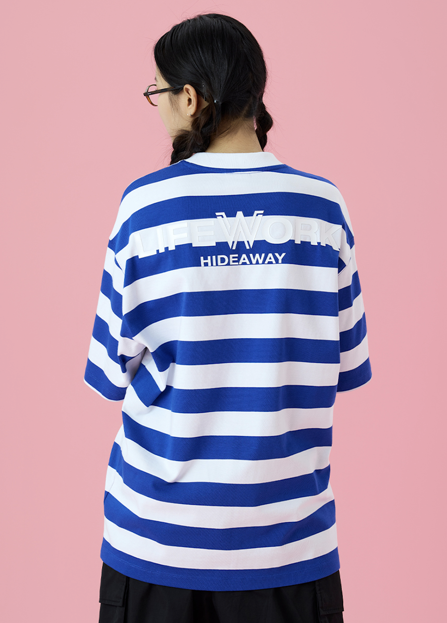 LifeWork | White Logo Stripe S/S T-Shirt Blue