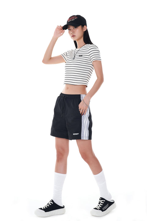 NERDY | Women's Striped Cropped T-shirt Cream