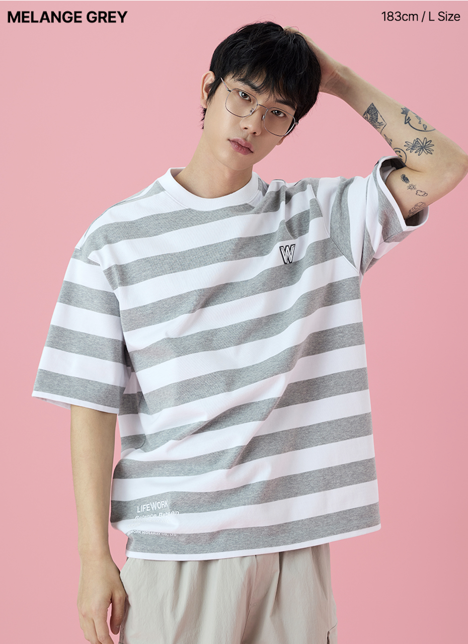 LifeWork | White Logo Stripe S/S T-Shirt Melange Grey