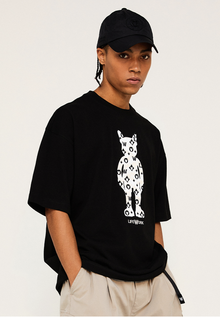 LifeWork | Embroidery Mono Figure S/S T-Shirt Black