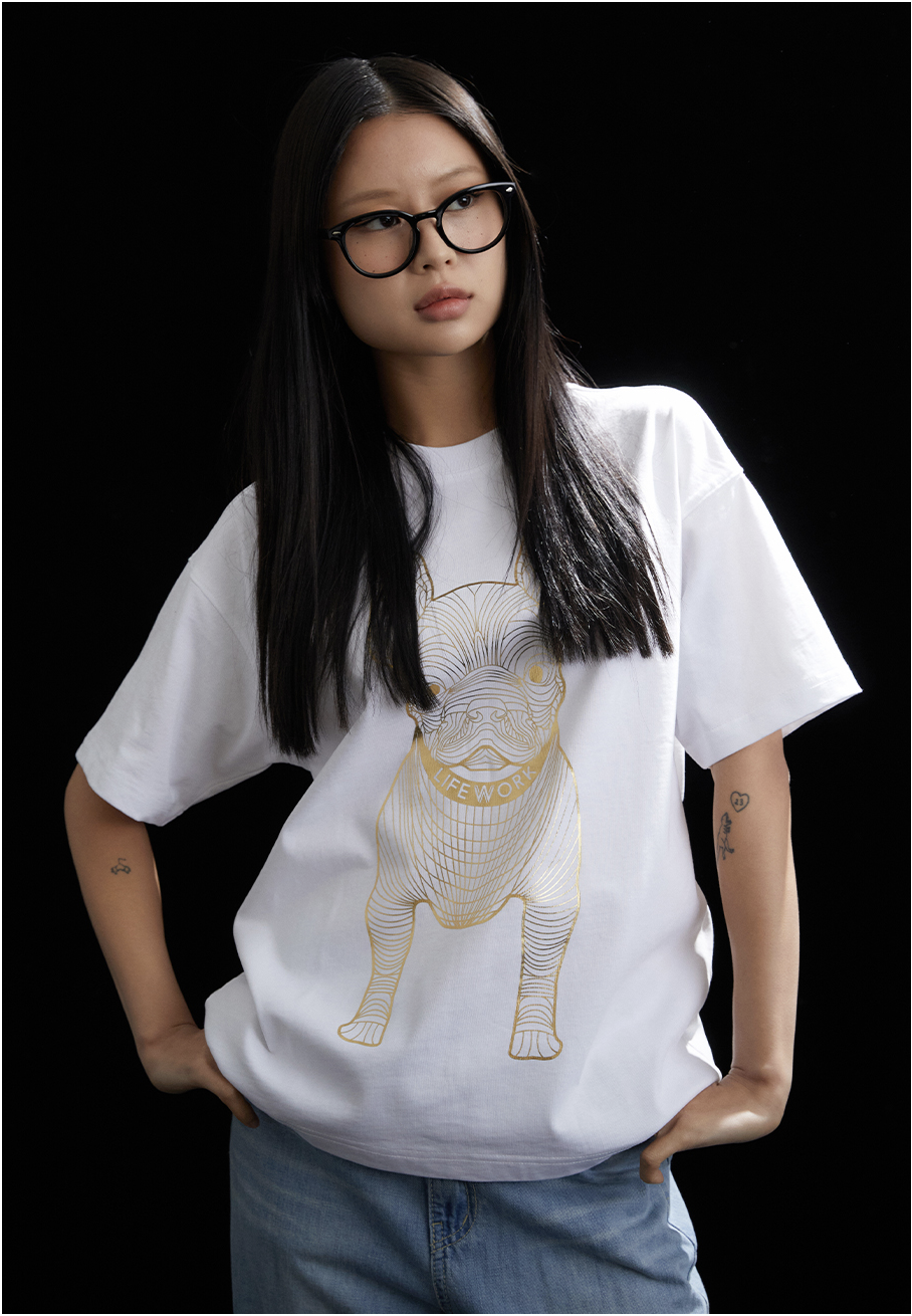 LifeWork | Gold Silver Dog S/S T-Shirt White Gold