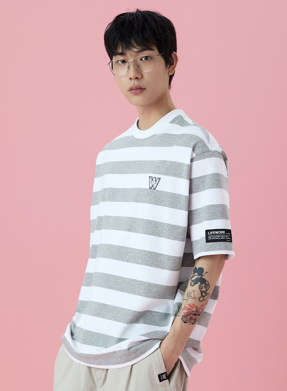 LifeWork | White Logo Stripe S/S T-Shirt Melange Grey