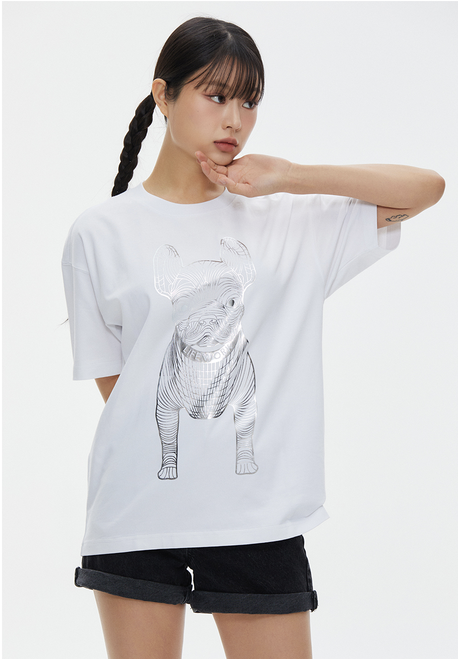 LifeWork | Gold Silver Dog S/S T-Shirt White Silver