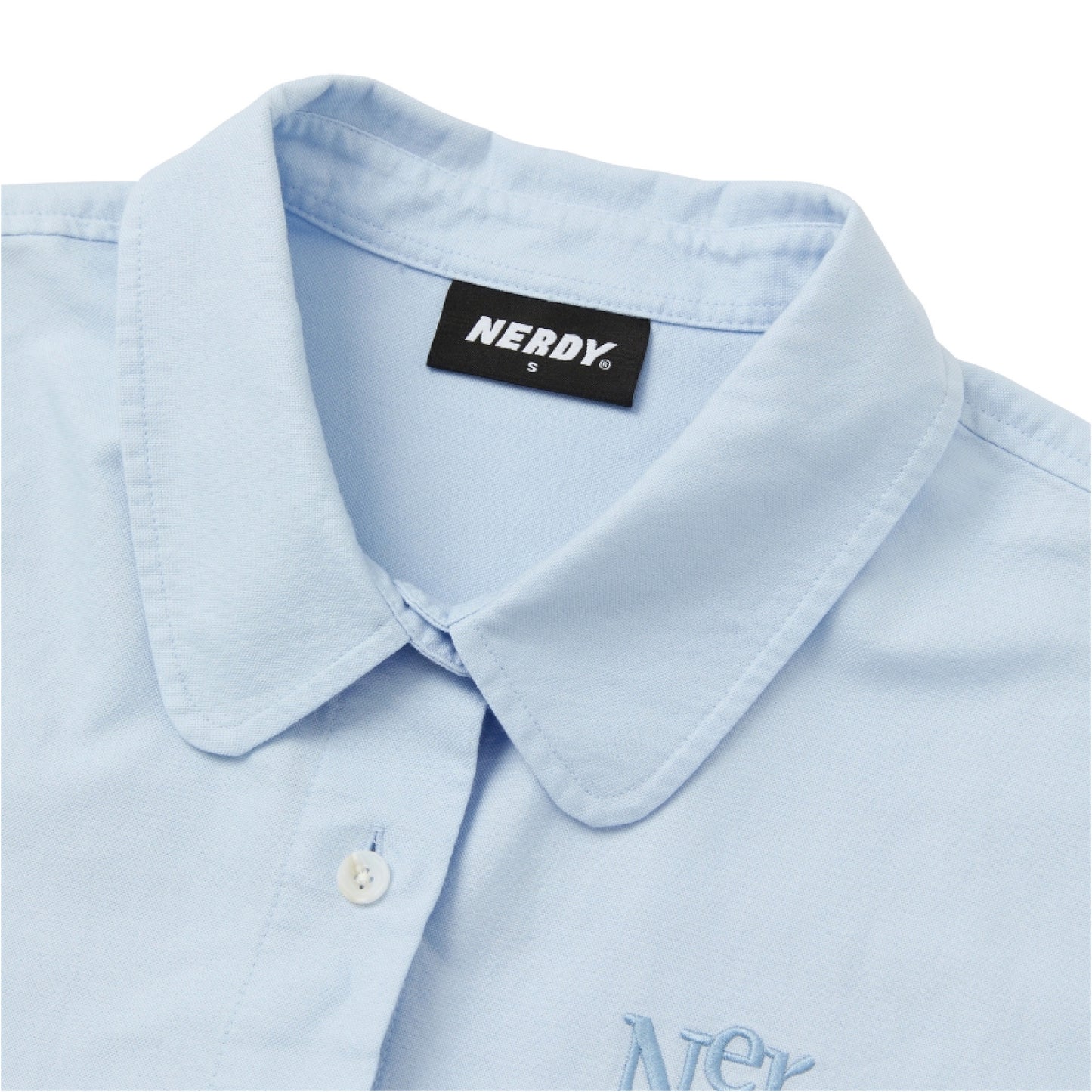 Nerdy |  Embroidery Logo Cropped Shirt Sky Blue