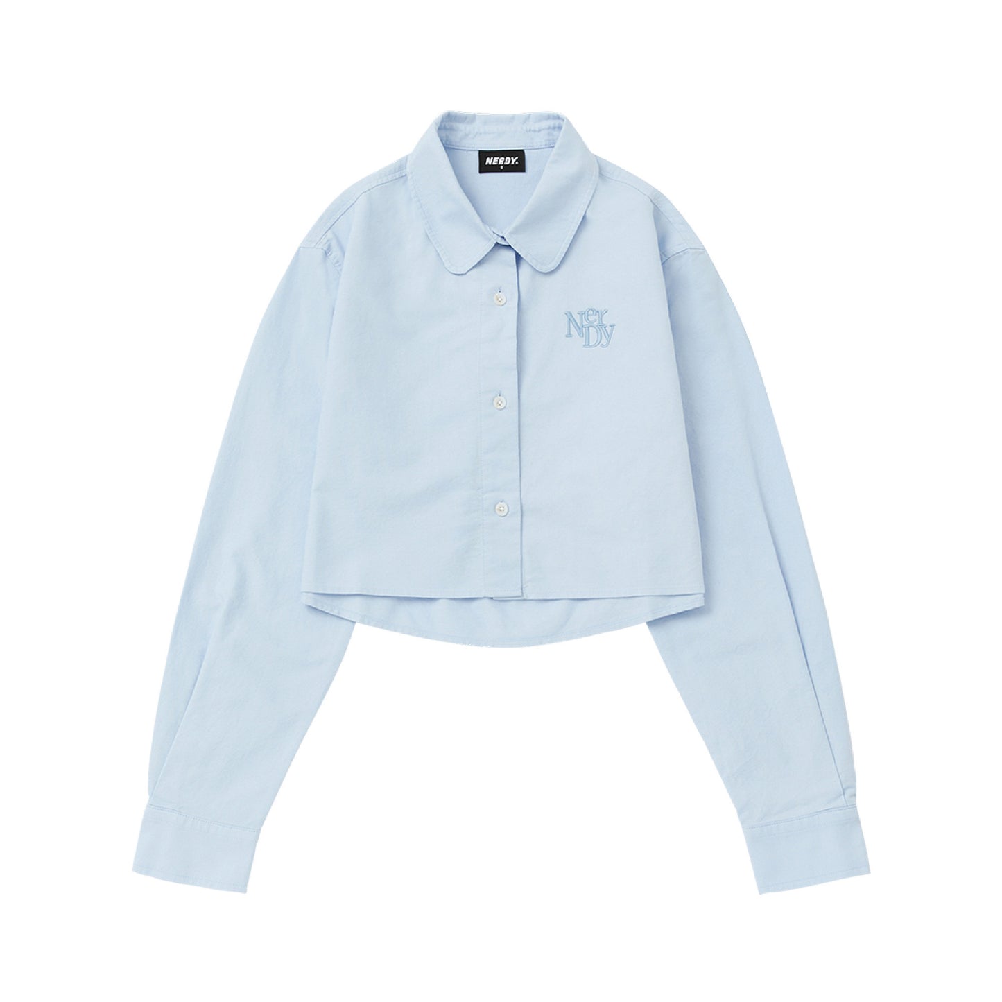 Nerdy |  Embroidery Logo Cropped Shirt Sky Blue