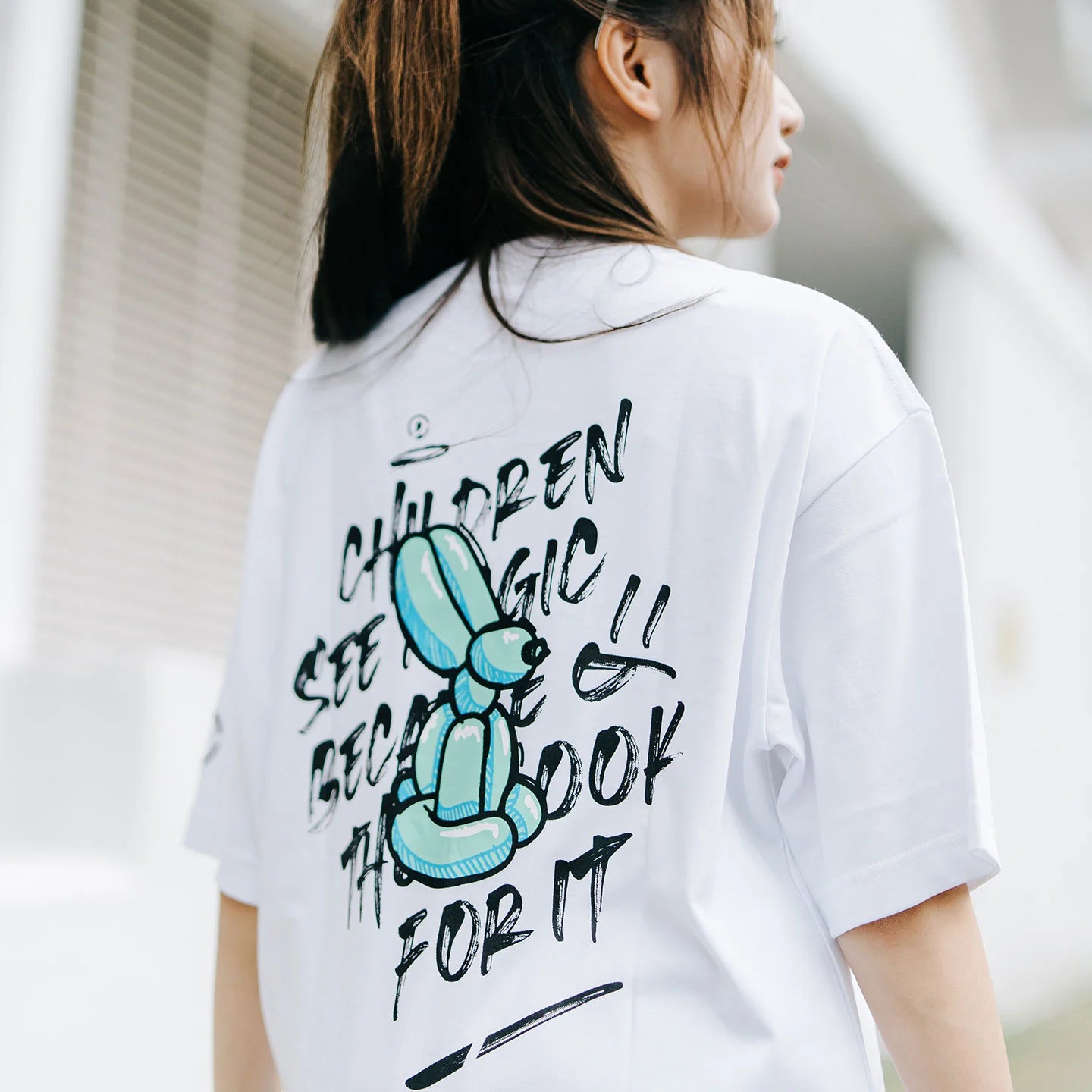 DR MISTER | "Children See Magic" Balloon Bunny Oversized Tee (White)