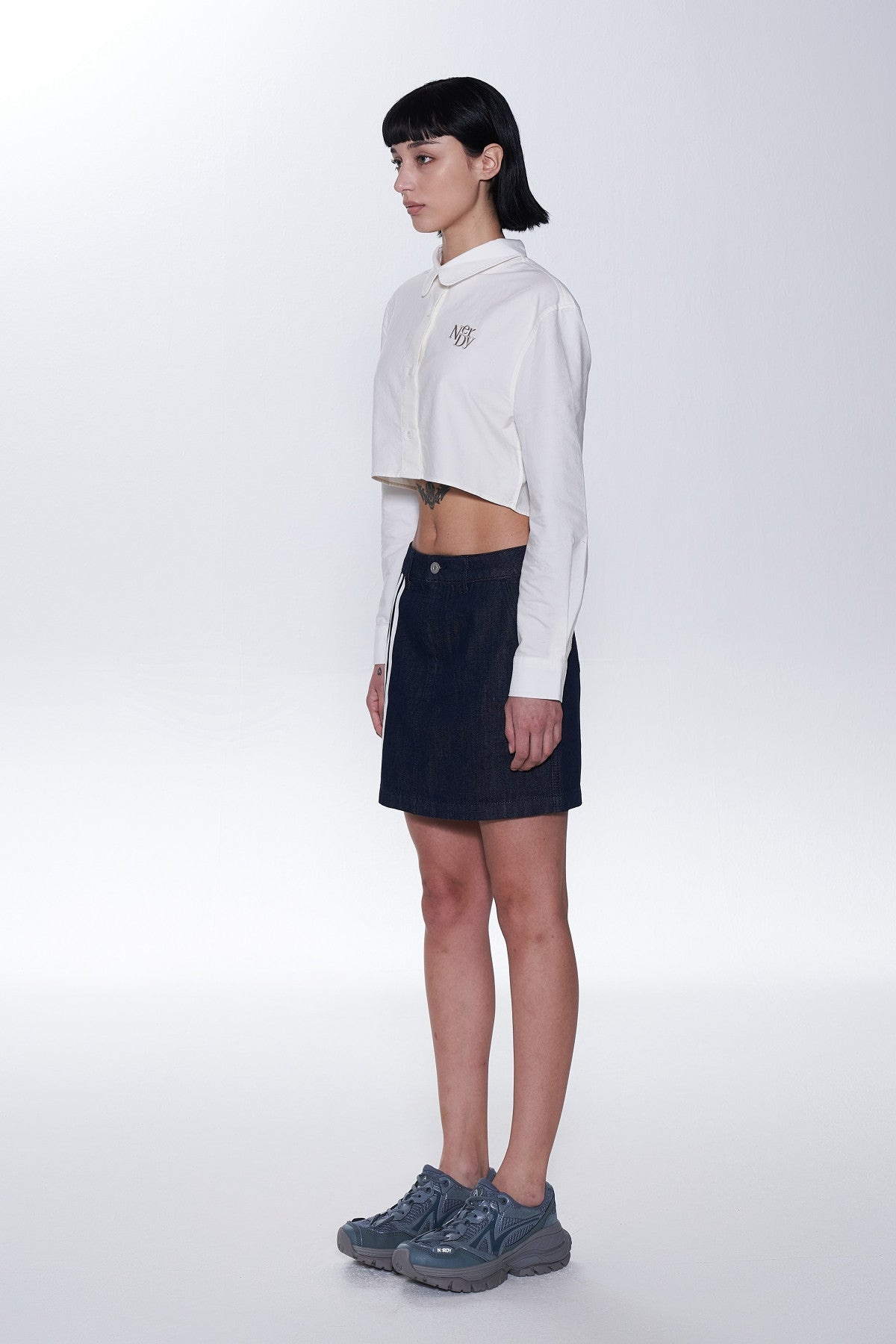 Nerdy |  Embroidery Logo Cropped Shirt Ivory