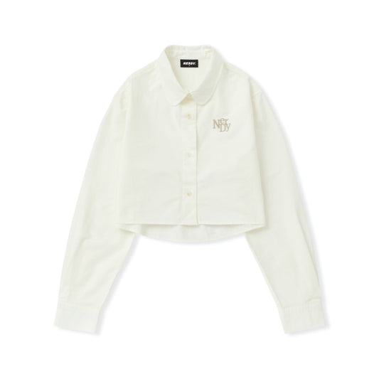 Nerdy |  Embroidery Logo Cropped Shirt Ivory