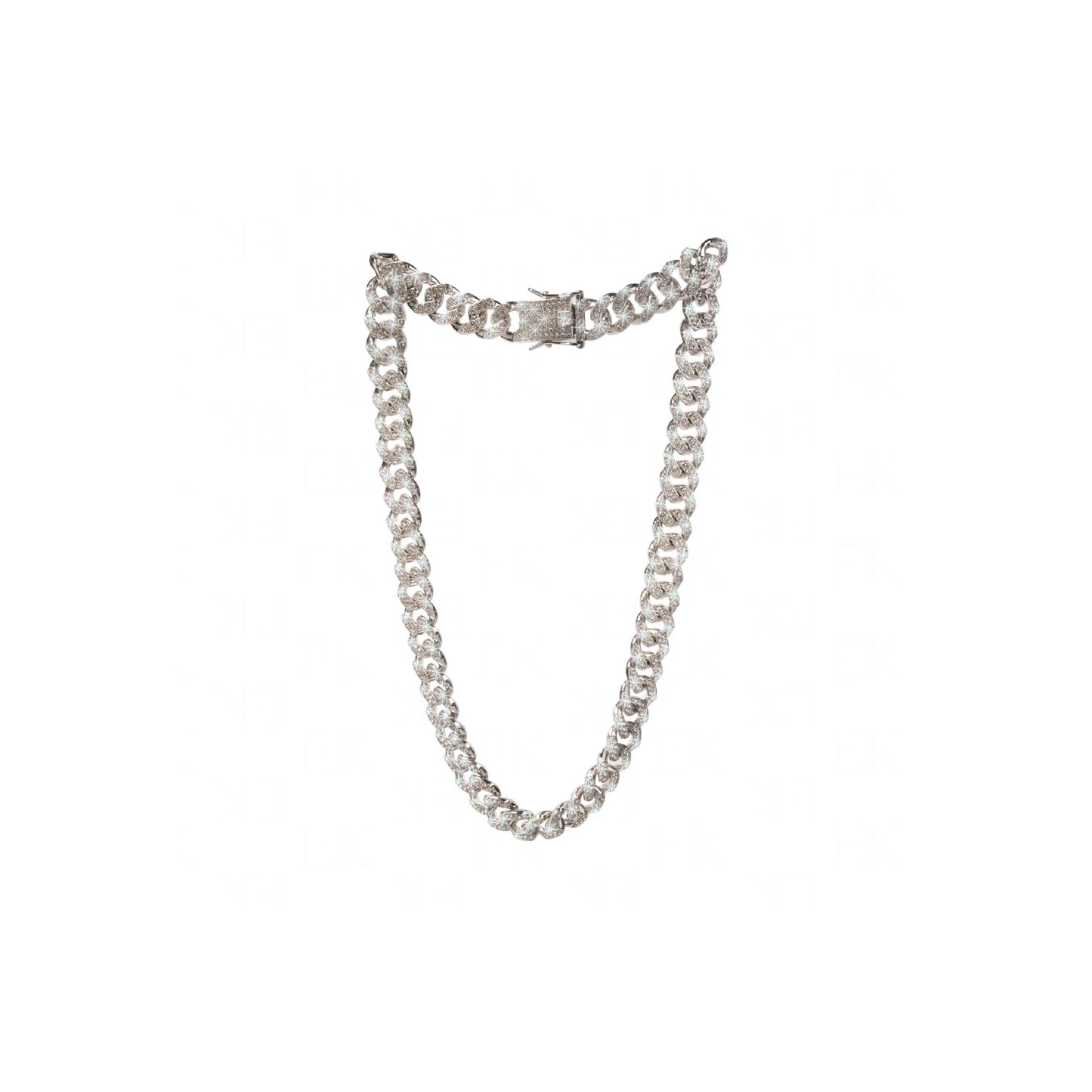 Glass Stoned Cuban Link Silver