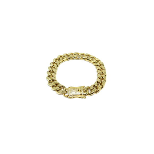 Iced Out Buckle Cuban Link Bracelet Gold